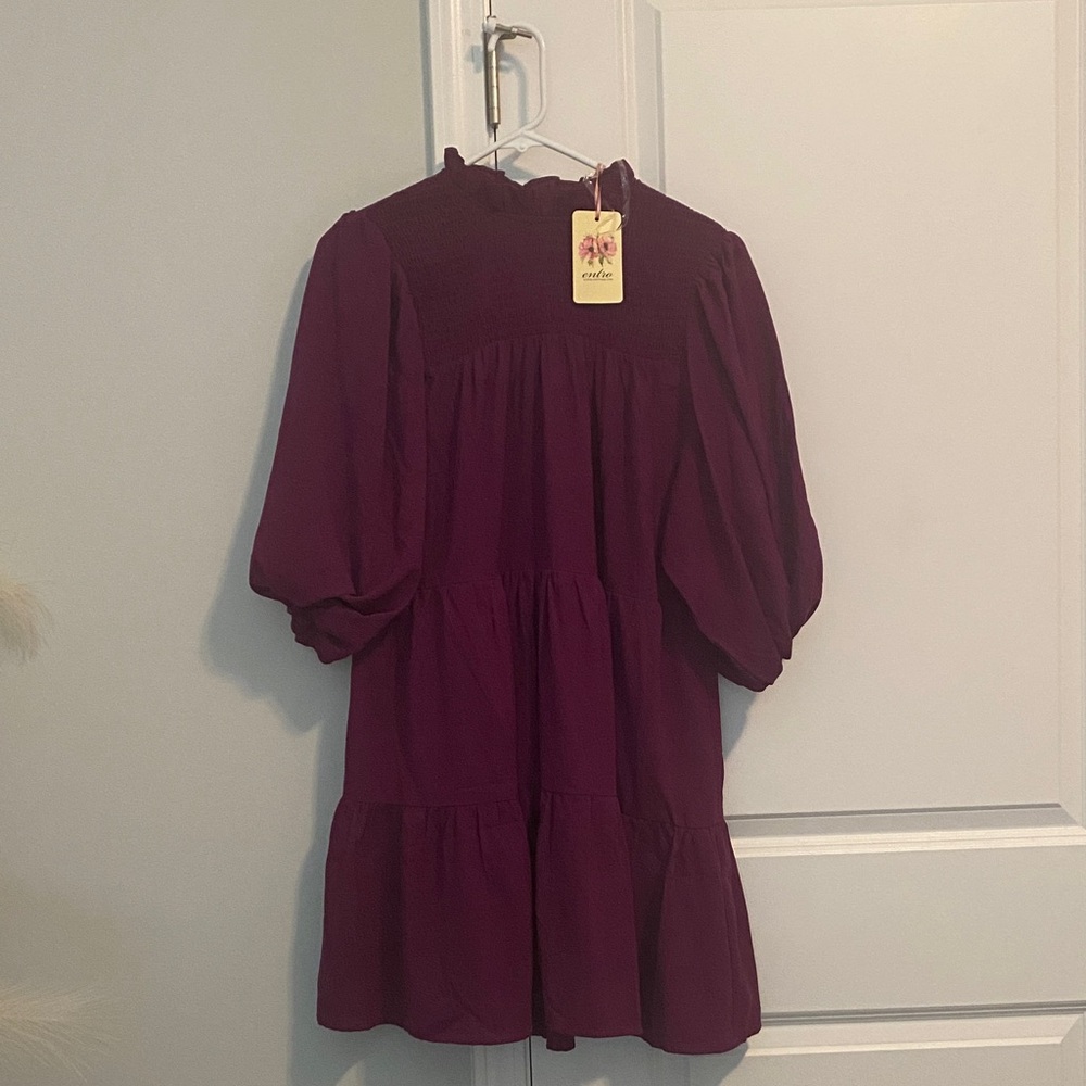 Entro Magenta Smocked Dress